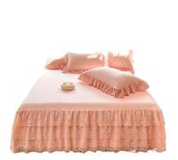 EWUHYFP Romantic Three Layers Ruffle Blossoms Lace Bed Skirt Valance Sheet With Wrinkle & Fade Resistant Fabric-16 Inch Drop Bedspread(Pink 1,180x220x45cm skirt)