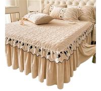 EWUHYFP Winter Princess Style Thick Milk Velvet Bed Skirt Solid Color Plush Cotton Warm Bedspread Rose Embroidery Hem Bedding(Milk coffee,150x200cm 3pcs)