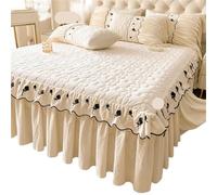 EWUHYFP Winter Princess Style Thick Milk Velvet Bed Skirt Solid Color Plush Cotton Warm Bedspread Rose Embroidery Hem Bedding(White,200x220cm)