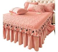 EWUHYFP Winter Princess Style Thick Milk Velvet Bed Skirt Solid Color Plush Cotton Warm Bedspread Rose Embroidery Hem Bedding(Color7,150x200cm)