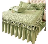 EWUHYFP Winter Princess Style Thick Milk Velvet Bed Skirt Solid Color Plush Cotton Warm Bedspread Rose Embroidery Hem Bedding(Mint Green,150x200cm 3pcs)