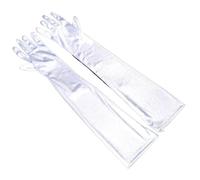 EWUHYFP Women Cuff Feather Satin Elastic Long Full Finger Wedding Etiquette Dress Glove Makeup Party Perform Dance Mitten(Green)