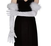EWUHYFP Women Cuff Feather Satin Elastic Long Full Finger Wedding Etiquette Dress Glove Makeup Party Perform Dance Mitten(Black)