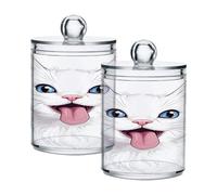 Ewusp A White Cat Qtip Holder 2 PCS plastica trasparente Apothecary Jar con coperchio porta batuffoli di cotone dispenser porta cotton fioc contenitore bagno portaoggetti organizer trucco