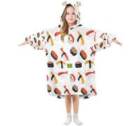 Ewusp Carino Sushi indossabile coperta con cappuccio per bambini oversize felpa con cappuccio coperta di flanella con tasca, A, M