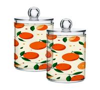 Ewusp Contenitore Qtip arancione in plastica trasparente, 2 pezzi, con coperchio, dispenser per cotton fioc, contenitore per il bagno o il trucco