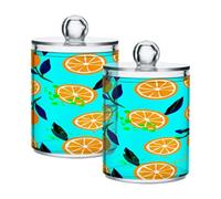 Ewusp Contenitore Qtip arancione in plastica trasparente, 2 pezzi, con coperchio, dispenser per cotton fioc, contenitore per il bagno o il trucco