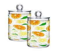 Ewusp Contenitore Qtip arancione in plastica trasparente, 2 pezzi, con coperchio, dispenser per cotton fioc, contenitore per il bagno o il trucco