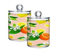 Ewusp Contenitore Qtip arancione in plastica trasparente, 2 pezzi, con coperchio, dispenser per cotton fioc, contenitore per il bagno o il trucco