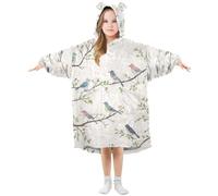 Ewusp Coperta indossabile vintage con uccellino per bambini felpa con cappuccio oversize coperta di flanella con tasca, A, L