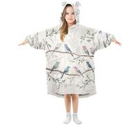 Ewusp Coperta indossabile vintage con uccellino per bambini felpa con cappuccio oversize coperta di flanella con tasca, A, L