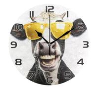 Ewusp Divertente orologio da parete a forma di mucca, funzionamento a batteria, silenzioso, senza ticchettio, rotondo, al quarzo, decorativo, per cucina, soggiorno, camera da letto, ufficio, scuola,