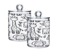 Ewusp Doodle Animal Qtip Holder 2 PCS plastica trasparente Apothecary Jars with Lid Cotton Pad Holder Dispenser Cotton Bud Holder Bagno Storage Container Makeup Organizer
