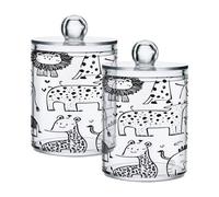 Ewusp Doodle Animal Qtip Holder 2 PCS plastica trasparente Apothecary Jars with Lid Cotton Pad Holder Dispenser Cotton Bud Holder Bagno Storage Container Makeup Organizer