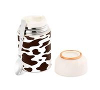 Ewusp Fiaschetta per alimenti con stampa di mucca per adulti, 500 ml, in acciaio inox, a doppia parete, isolata sottovuoto, con cucchiaio pieghevole, senza BPA, contenitore per zuppa a tenuta stagna