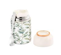 Ewusp Green Leaves - Fiaschetta per alimenti per adulti, in acciaio inox, a doppia parete, isolata sottovuoto, con cucchiaio pieghevole, senza BPA, contenitore per zuppa a prova di perdite