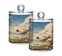 Ewusp Molti tulipani a grappolo di fiori Qtip Holder 2 pezzi plastica trasparente farmacia barattoli con coperchio porta batuffoli di cotone dispenser contenitore bagno contenitore organizer trucco