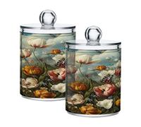 Ewusp Molti tulipani a grappolo di fiori Qtip Holder 2 pezzi plastica trasparente farmacia barattoli con coperchio porta batuffoli di cotone dispenser contenitore bagno contenitore organizer trucco