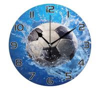 Ewusp Orologio da parete a forma di pallone da calcio, funzionamento a batteria, silenzioso, senza ticchettio, rotondo, al quarzo, decorativo, per cucina, soggiorno, camera da letto, ufficio, scuola,