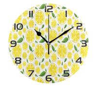 Ewusp Orologio da parete con limone, funzionamento a batteria, silenzioso, senza ticchettio, rotondo, al quarzo, decorativo, per cucina, soggiorno, camera da letto, ufficio, scuola, asilo, 25 x 25 cm