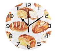 Ewusp Orologio da parete con stampa di pane, funzionamento a batteria, silenzioso, senza ticchettio, rotondo, al quarzo, orologio decorativo per cucina, soggiorno, camera da letto, ufficio, scuola,