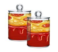 Ewusp Porta qtip per salsa di ketchup e senape gocciolante, 2 barattoli in plastica trasparente con coperchio, dispenser per cotton fioc, contenitore da bagno per trucchi