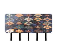 Ewusp Portachiavi da parete con stampa etnica con organizer per posta e 5 ganci, autoadesivo da appendere, per cucina, corridoio o porta, decorazione per la casa