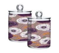 Ewusp Portaoggetti a forma di fiore viola, 2 pezzi, in plastica trasparente, con coperchio, dispenser per cotton fioc, contenitore per il bagno, organizer per trucchi