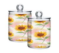 Ewusp Qtip Holder Girasole 2 PZ Barattoli di Plastica Trasparente Farmacia con Coperchio Portacotone Holder Dispenser Cotton Bud Holder Bagno Storage Container Makeup Organizer