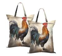Ewusp Sacchetti per biancheria vintage con gallo con tasca con cerniera e manici, 2 pezzi, sacchetti da viaggio impermeabili e lavabili, organizer per vestiti sporchi, per casa, dormitorio e campeggio