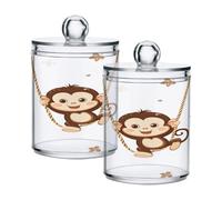 Ewusp Simpatica scimmia Qtip Holder 2 pezzi in plastica trasparente farmacia barattoli con coperchio porta batuffoli di cotone dispenser contenitore bagno organizer trucco