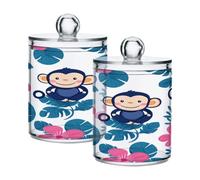 Ewusp Simpatica scimmia Qtip Holder 2 pezzi in plastica trasparente farmacia barattoli con coperchio porta batuffoli di cotone dispenser contenitore bagno organizer trucco
