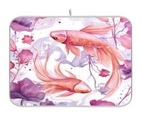 Ewusp Tappetino di asciugatura per piatti di carpa ad acquerello per bancone della cucina, 40,6 x 45,7 cm, ultra assorbente, accessori da cucina