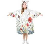 Ewusp Wildflowers, coperta indossabile con cappuccio per bambini, felpa oversize con cappuccio, coperta in flanella con tasca, A, S