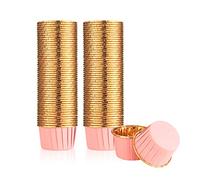 Ewwtrey 100 Pezzi Pirottini Muffin in Carta, Formine per Cupcake, Avvolgitori Muffin Metallici, Formine per Muffin in Carta per Cupcake, Compleanni, Matrimoni, Feste Natalizie - Rosa