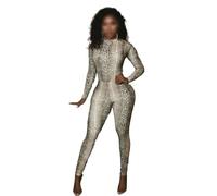 EWYRJYH Tuta Sexy da Donna con Stampa Serpente, Maniche Lunghe, Aderente, Monopezzo, da Sera