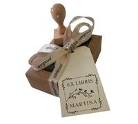 Ex Libris, Timbro in Legno Personalizzato per Libri, Idea Regalo, Appassionati di Libri, Forma Quadrata 40x40 mm, Disegno Rami Fioriti|Scatola Regalo, Biglietto e Cuscinetto Inchiostro Nero Inclusi