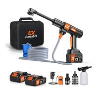 EX Portable Idropulitrice senza fili, confezione da 2 batterie, due livelli di potenza, visualizzazione del livello della batteria, 1200 psi, 336 l/h, idropulitrice con ugello 6 in 1, cannone