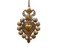 Ex-Voto sacro Cuore Fiore di giglio Angelo Mano Made in Metal. Ottone antico patio. Dimensioni: altezza 20 cm x larghezza 13 cm