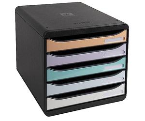 Exacompta 3094296D Premium - Scatola portaoggetti con 5 cassetti per documenti DIN A4+, resistente, in 100% plastica riciclata, motivo: angelo blu Big Box Plus Horizon nero, acquerello