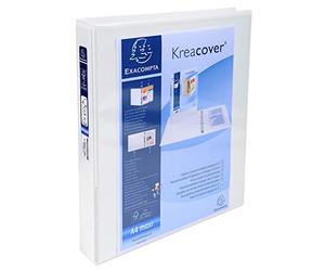 Exacompta - 51946E - 1 Raccoglitore Personalizzabile Kreacover - 4 Anelli a D 25 mm - Copertina Foderata PP con Tasca Fronte/Dorso - Dorso 47 mm - F.to Esterno 27.7x32 cm per A4 Maxi - Bianco