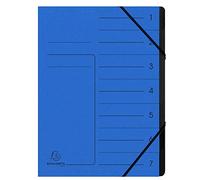 Exacompta Classificatore 540702E - spillato con elastici, 7 scomparti, carta riciclata nera A4 Blu