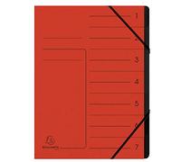 Exacompta 540705E Classificatore spillato con elastici 7 scomparti interni in carta riciclata nera. Archiviazione di documenti A4 Rosso