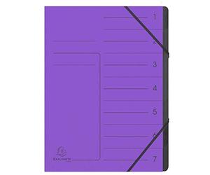 Exacompta 540708E Classificatore spillato con elastici 7 scomparti interni in carta riciclata nera. Archiviazione di documenti A4 Viola