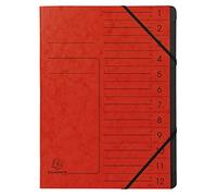 Exacompta 541205E Classificatore spillato con elastici 12 scomparti interni in carta riciclata nera. Archiviazione di documenti A4 Rosso