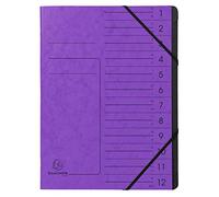 Exacompta 541208E Classificatore spillato con elastici 12 scomparti interni in carta riciclata nera. Archiviazione di documenti A4 Viola