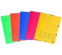 Exacompta 55360E - Cartellette in cartoncino Manila da 355 g/mq, con elastici e 3 alette, copertina con tabella prestampata, formato DIN A4, 10 pz, colori assortiti