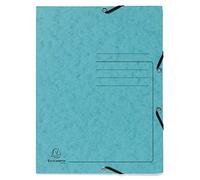 Exacompta 55422E Cartella con elastici con 3 lembi con stampa a righe sulla copertina per l'identificazione dei documenti in cartoncino lucido 355gm2 - A4 Turchese