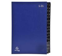 Exacompta 57042E - Cartella portadocumenti riciclata, in cartone extra resistente, 32 scomparti, 1-31, per DIN A4, fori di visualizzazione rinforzati in plastica, colore blu