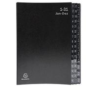 Exacompta 57044E - Cartella portadocumenti riciclata, in cartone extra resistente, 44 scomparti 1-31 e 1-12/Jan.-D., per DIN A4, fori di visualizzazione rinforzati in plastica, colore: Nero